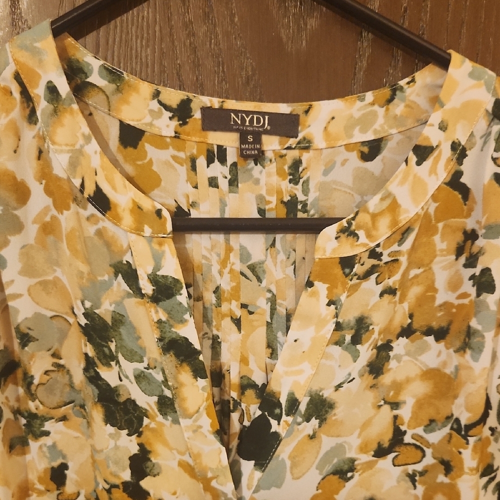 NYDJ Women's Abstract Floral Blouse - Mustard and Olive - Picture 2 of 6